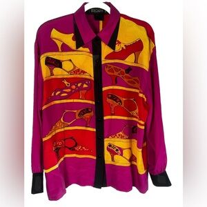 1980s Vintage Escada by Margaretha Levi Silk Novelty Shoe Blouse in Purple 40